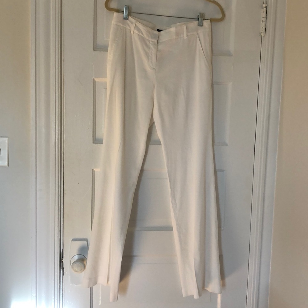 Theory white linen trousers